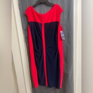 NWT Chaps Navy and Hot Pink Colorblock Sheath knee length lined stretch Dress XL